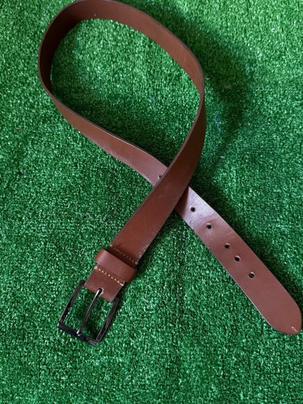 Men's Genuine Leather Basic Belt Square Metal Buckle Made in USA Size 38